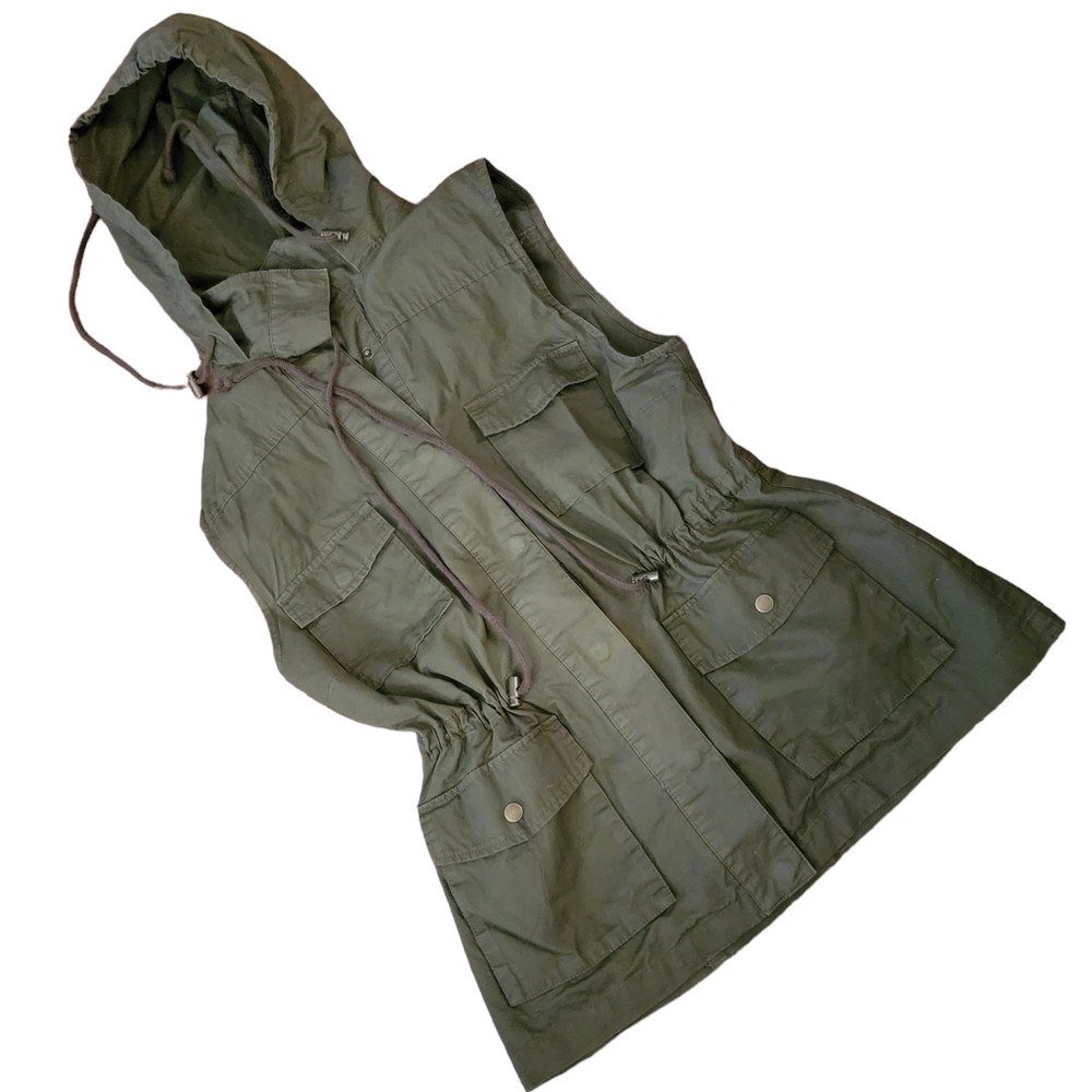 Love Tree Womens Green Front Pockets Snap Hooded‎ Vest Jacket Size Medium